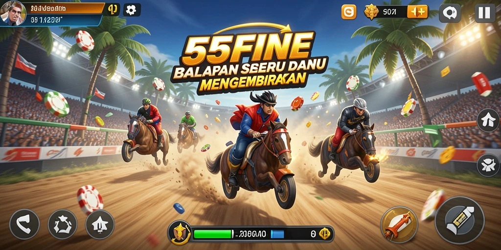 Screenshot gameplay 55FIVE yang menampilkan aksi balap mendebarkan.