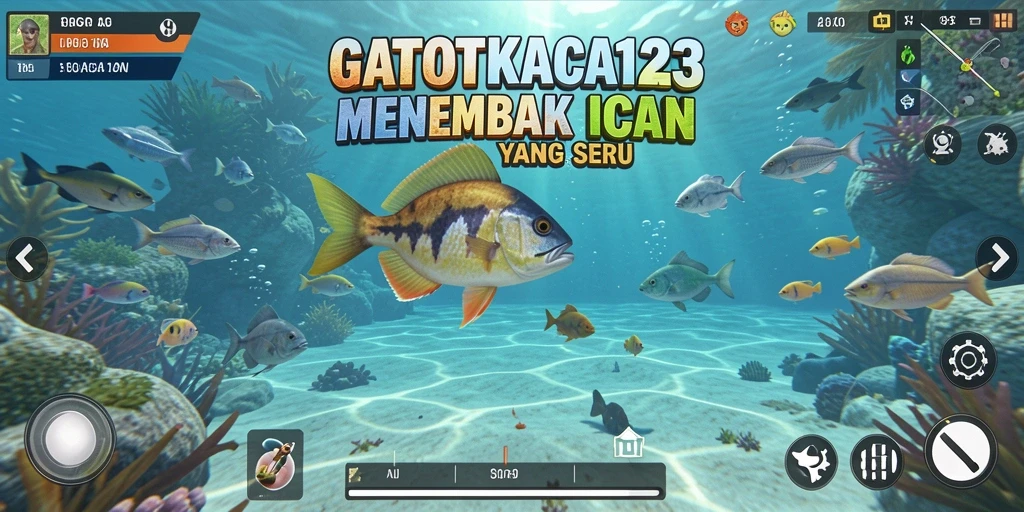 Tangkapan layar dari gameplay seru GATOTKACA123 menampilkan aksi menembak ikan.