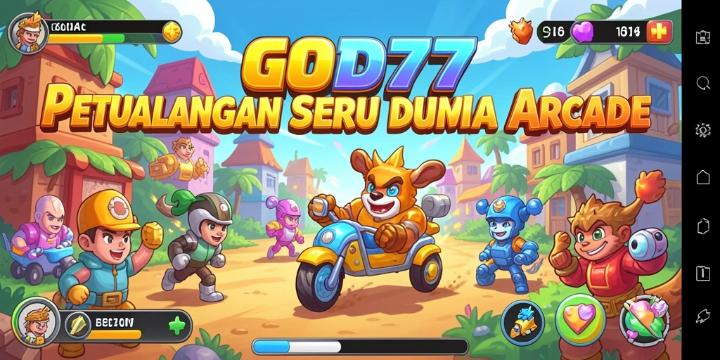 Screenshot utama GOD77 menampilkan gameplay Arcade yang dinamis dan seru.