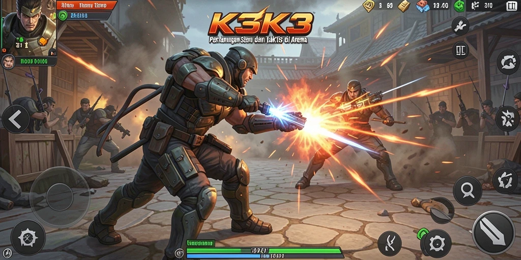 Tampilan gameplay K3K3 dengan pertarungan intens di arena.