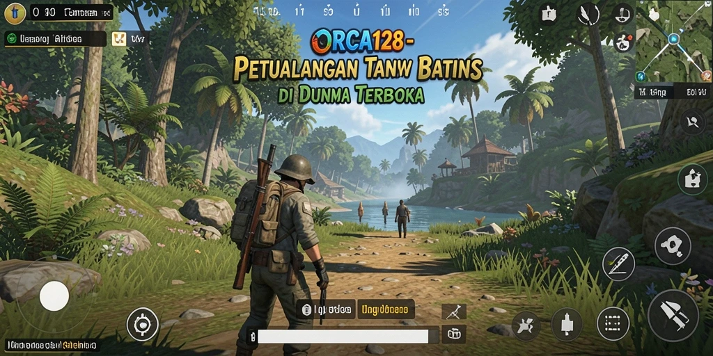 Screenshot gameplay ORCA128 yang menunjukkan kebebasan menjelajahi dunia terbuka.