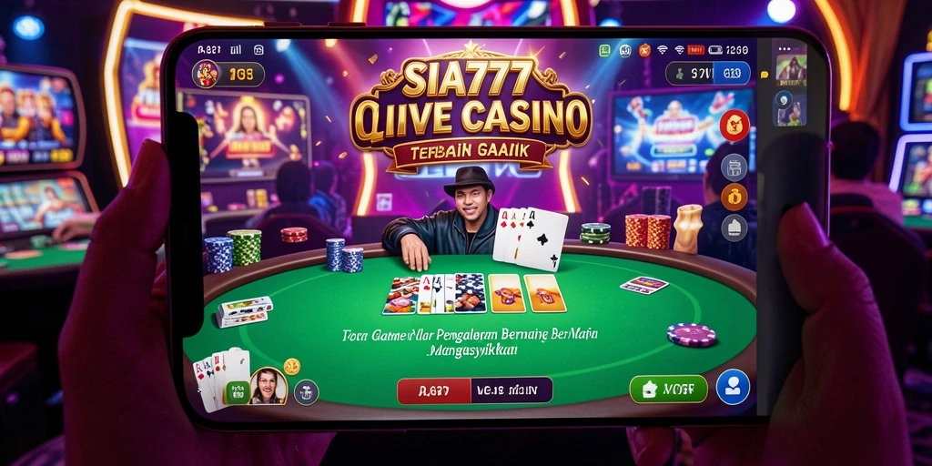 Tampilan utama gameplay SIA777 dengan dealer langsung dan suasana kasino.