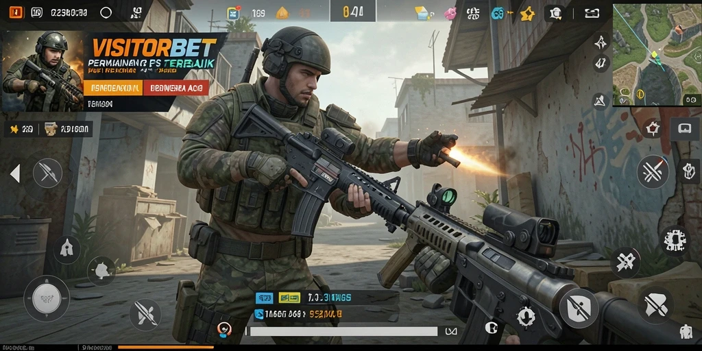 Tampilan gameplay intens di VISITORBET dengan aksi menembak yang seru.